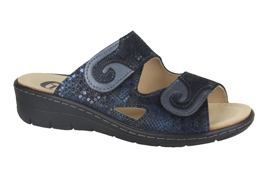 Slippers Donkerblauw - Slipper Klittenband - Dervilia Blu Scuro Pitone - 2710007-830