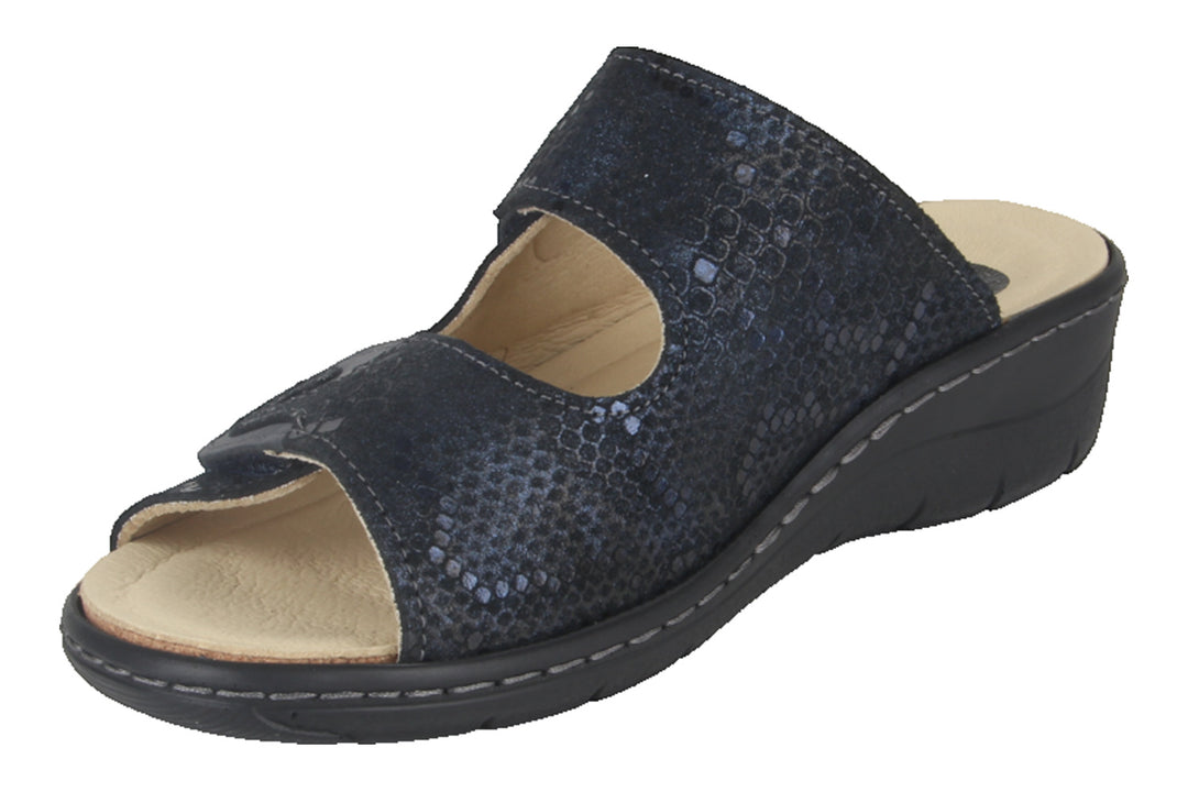 Slippers Donkerblauw - Slipper Klittenband - Dervilia Blu Scuro Pitone - 2710007-830